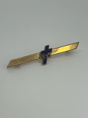 Vtg Sterling Silver & GF SMH Enamel Cross Monogram Bar Pin / Brooch